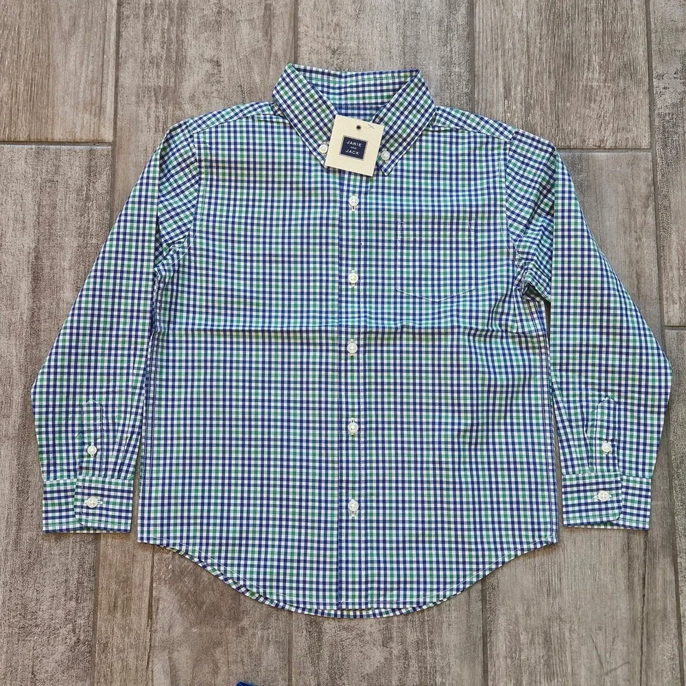 Janie and Jack Shirt Shorts Outfit Lot of 2 Boys 6 Gingham NEW Preppy Dressy